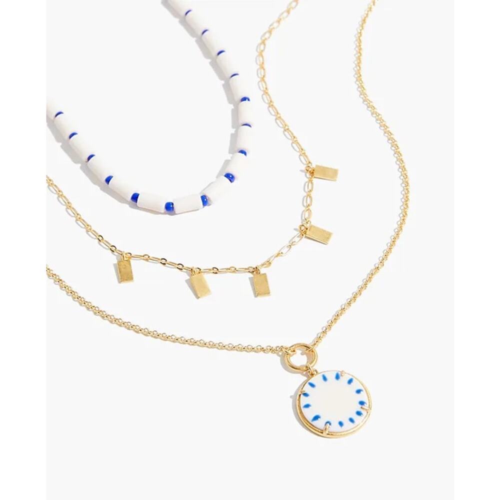 NWT Madewell Three-Piece Hand-Painted Vacanza
Necklace Set Blue, White, & Gold